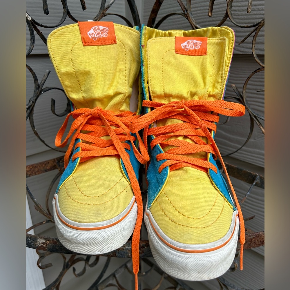 Vans High-Top Sneakers in Yellow and Blue with Orange Accents